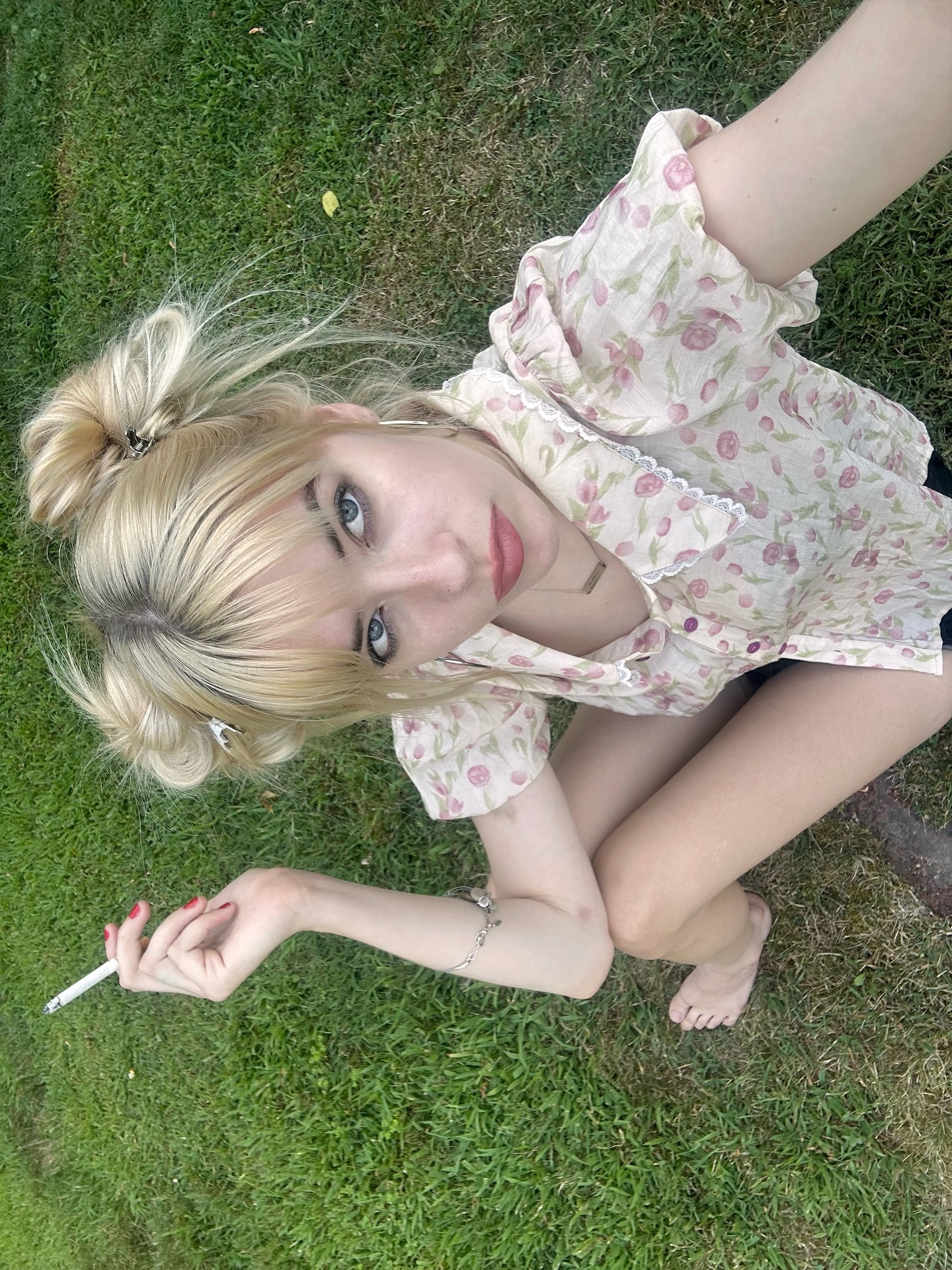 Garden portrait in floral dress