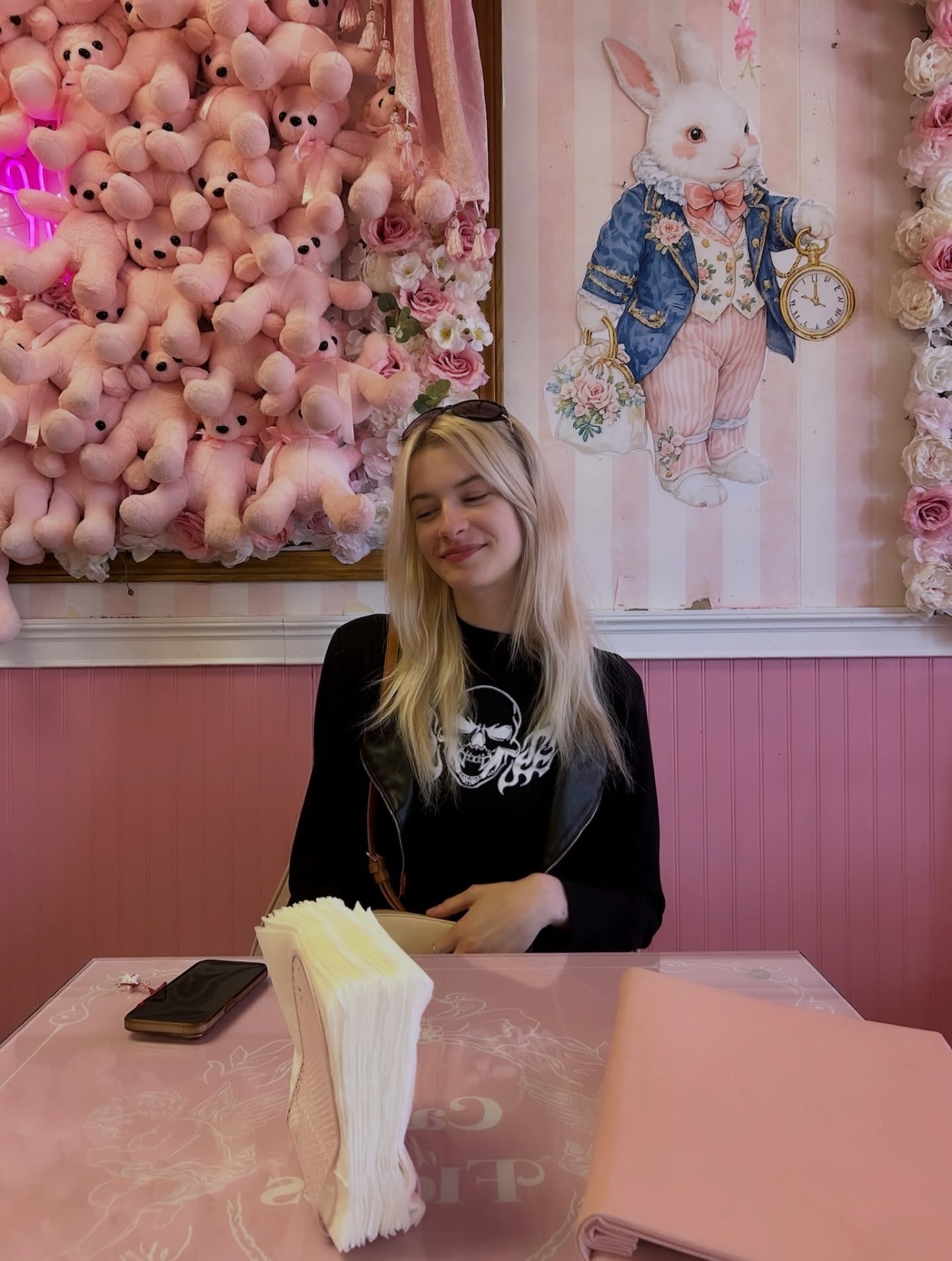 Pink wonderland cafe with teddy bears